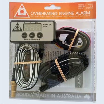 EG01 / 06 – Display with 1 x Engine Temp Sensor (bolt on) + 1 x Fluid / Coolant Sensor (in-line hose). Available on special order.